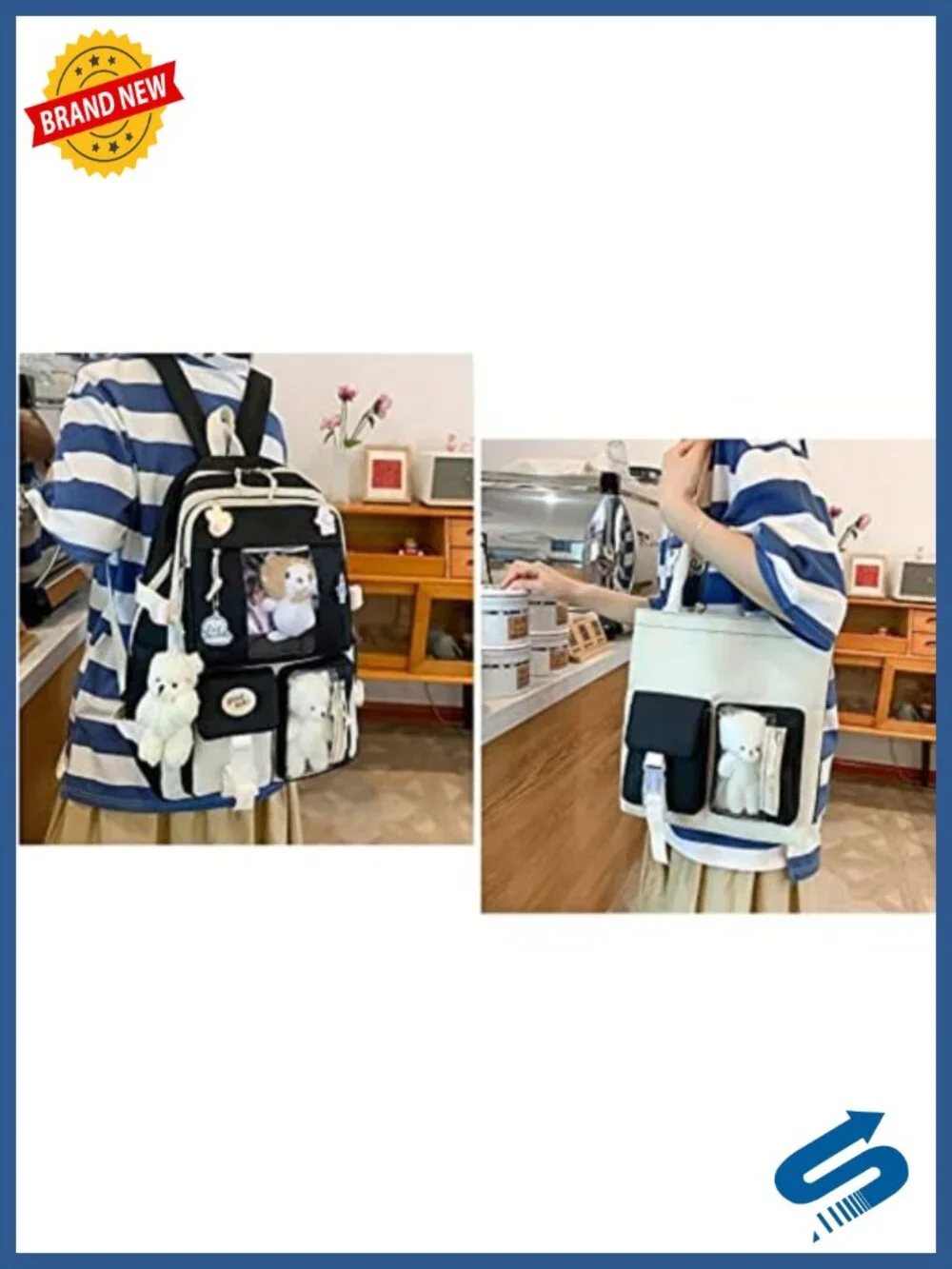 Kawaii Cute Nylon Backpack Set 17in Sports Bag w/ Shoulder Bag Pencil Case Tote
